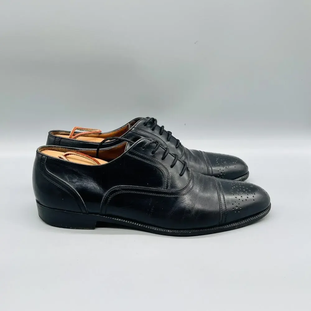 Ferragamo Shoes Mens 8.5 Black Leather Cap Toe Oxford Dres Lace Up Classic